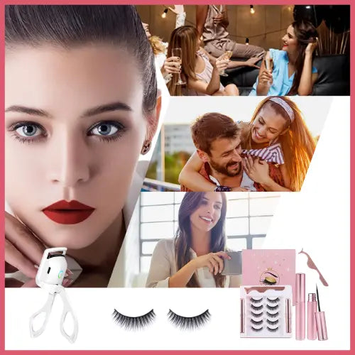 Pack de Pestañas Perfectas al Instante | Pestañas Magnéticas Naturales (+90usos)+Rizador de pestañas Eléctrico